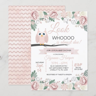 Pink Owl Floral Baby Shower Invitation