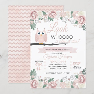 Pink Owl Floral Baby Shower Invitation