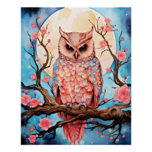 Pink Owl, Full Moon Poster