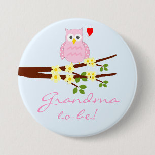 Pink Owl Grandma To Be 7.5 Cm Round Badge