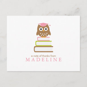 Pink Owl Kindergarten Graduation Thank You Postcard