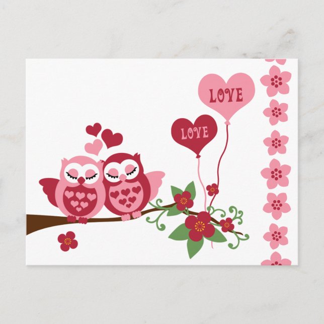 Pink Owl Love Postcard (Front)