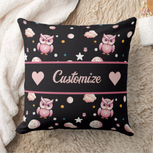 Pink Owl Moonlight Pattern Cushion
