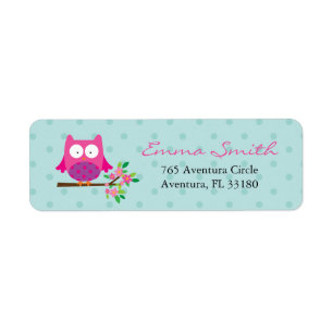 Pink Owl on a branch personalised address labels