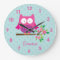 Pink Owl on a Branch personalised Wall Clock