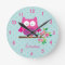 Pink Owl on a Branch personalised Wall Clock