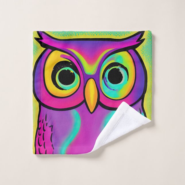 Pink owl painting wash cloth (Wash Cloth)