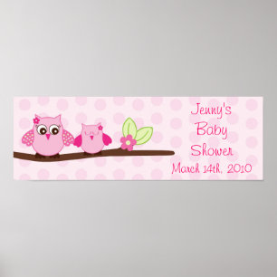 Pink Owl Personalised Baby Shower Banner Poster