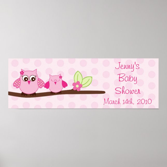 Pink Owl Personalised Baby Shower Banner Poster (Front)