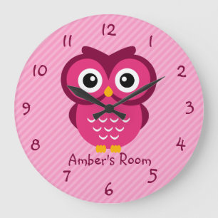Pink Owl Personalised Kids Bedroom Large Clock