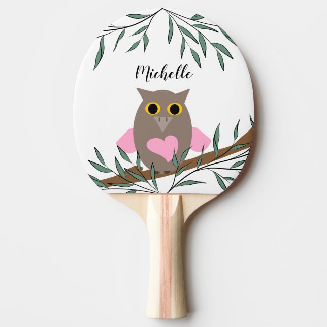 Pink Owl  Ping Pong Paddle (Front)