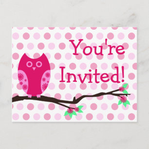 Pink Owl Postcard Baby Shower Invitations