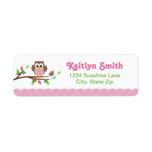 Pink Owl Return Address Label