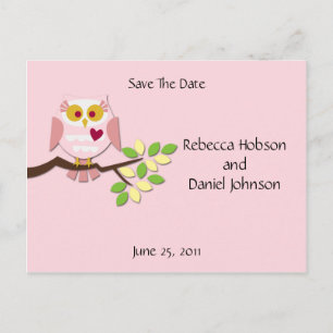 Pink Owl Save The Date Announcement Postcard