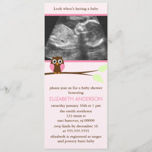Pink Owl Sonogram Baby Shower Invitation