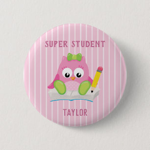 Pink Owl Super Student 6 Cm Round Badge