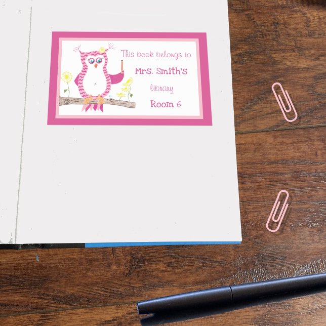 Pink Owl Teacher Library Stickers (Creator Uploaded)