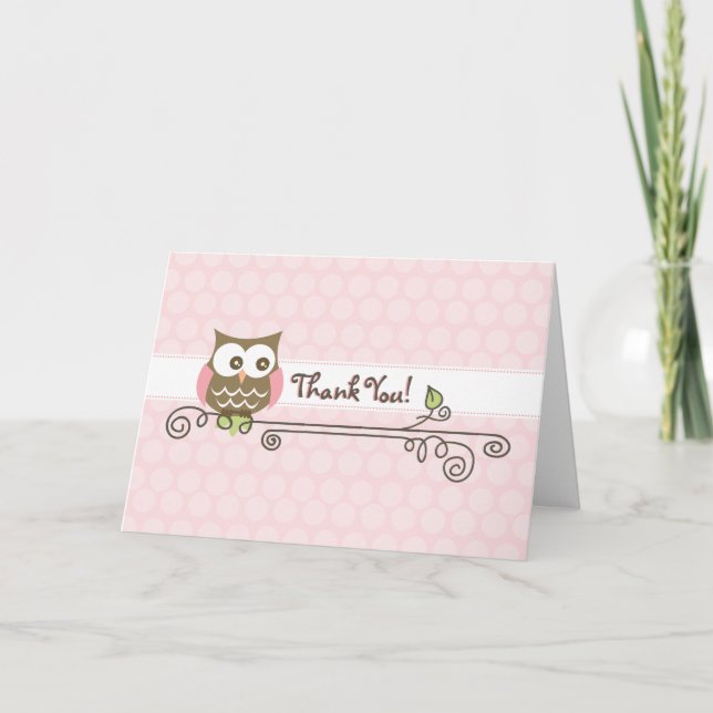 Pink Owl Thank You Card (Front)