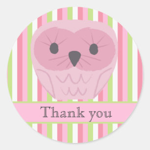 Pink Owl Thank You Label Sticker