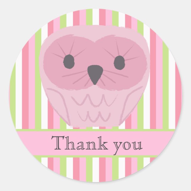 Pink Owl Thank You Label Sticker (Front)