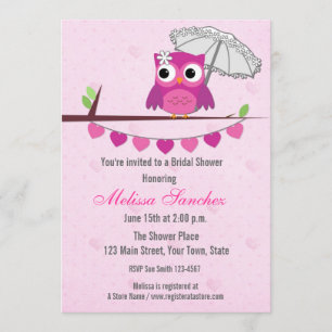 Pink Owl, Umbrella, Bridal Shower Invitation