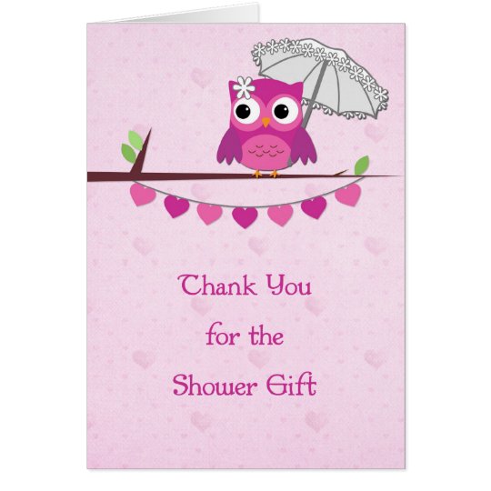 Pink Owl, Umbrella, Bridal Shower Thank You Card