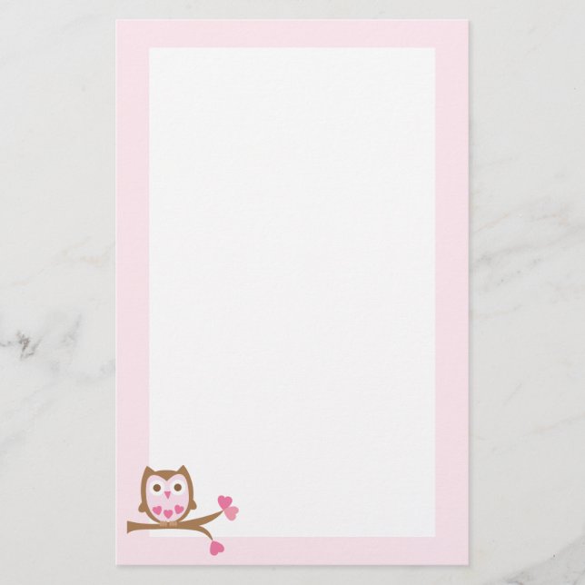 Pink Owl Valentines Day Stationery (Front)