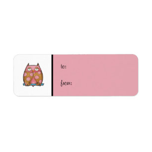 Pink Owl white pink small Gift Tag Label