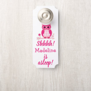 Pink Owl With Baby's Name Shhh! Baby Is Sleeping Door Hanger