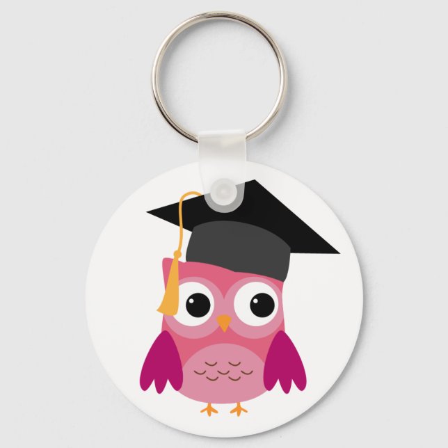 Pink Owl with Graduation Cap Keychain (Front)