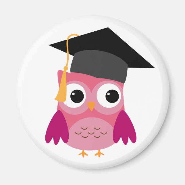 Pink Owl with Graduation Cap Magnet (Front)