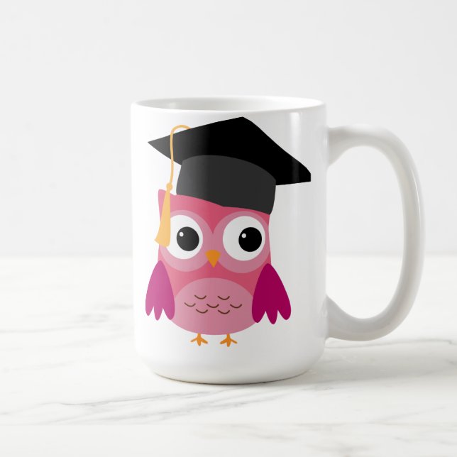 Pink Owl with Graduation Cap Mug (Right)