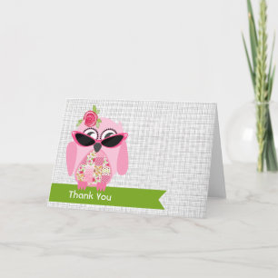 Pink Owl With Sunglasses Thank You Card