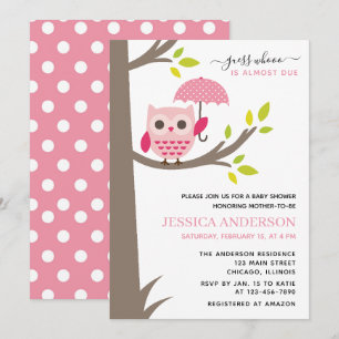 Pink Owl with umbrella Baby Shower Invitation