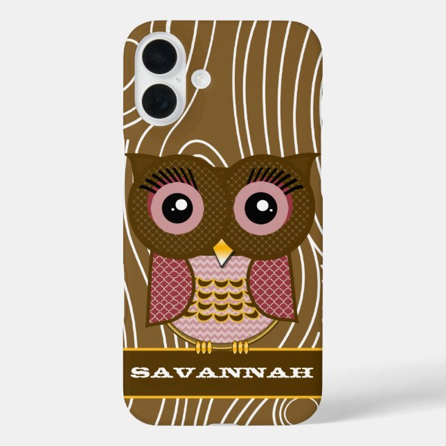 Pink Owl Wood Gr Zig Zag Pattern Choose Your Colou Case-Mate iPhone Case (Back)