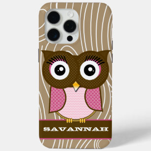 Pink Owl Wood Grain Farmhouse Choose Colours iPhone 15 Pro Max Case