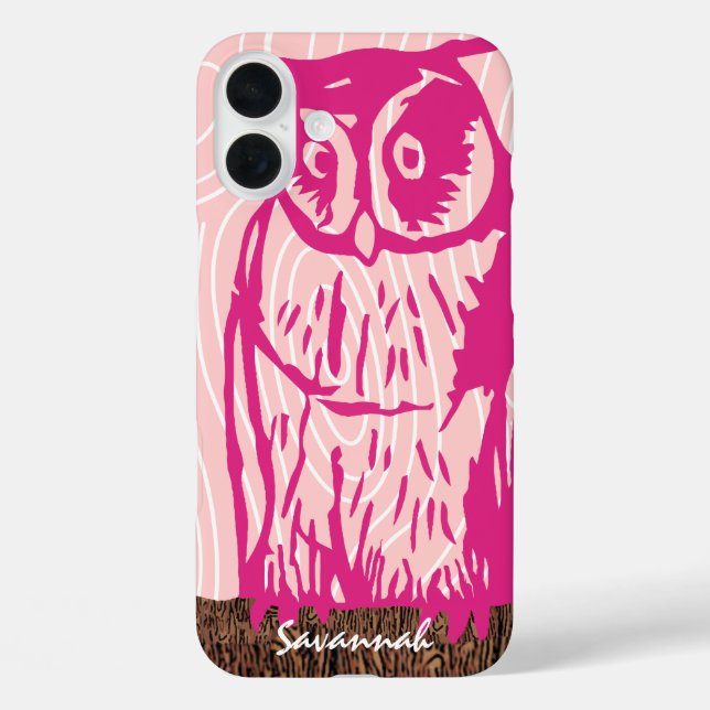 Pink Owl Wood Grain Pattern Choose Your Colour Case-Mate iPhone Case (Back)