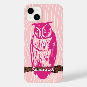 Pink Owl Wood Grain Pattern Choose Your Colour Case-Mate iPhone 14 Plus Case
