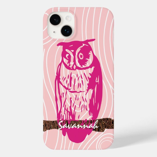 Pink Owl Wood Grain Pattern Choose Your Colour Case-Mate iPhone Case (Back)