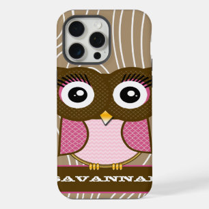 Pink Owl Wood Grain Zig Zag Choose Colours iPhone 15 Pro Max Case