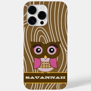 Pink Owl Wood Grain Zig Zag Choose Your Colour Case-Mate iPhone 14 Pro Max Case