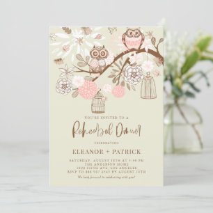 Pink Owls and Birdcages Rehearsal Dinner Invitation