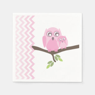 Pink Owls + Chevron Girl Baby Shower Napkins