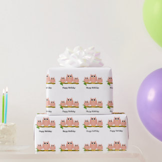 Pink Owls Design Birthday Gift Wrapping Paper