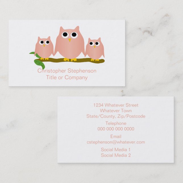 Pink Owls Design Business Card (Front/Back)