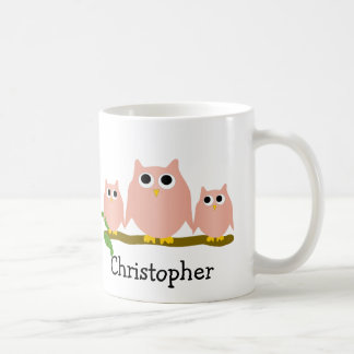 Pink Owls Design Personalised Coffee Mug