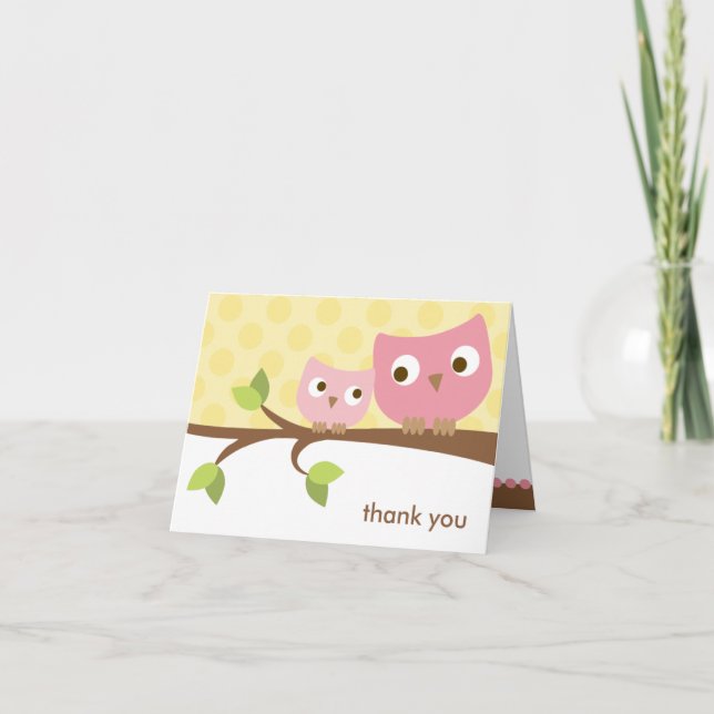 PInk Owls Note Card (Front)