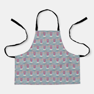 Pink Owls on a Blue Background Apron