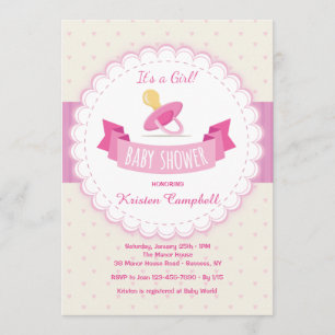 Pink Pacifier Baby Shower Invitation
