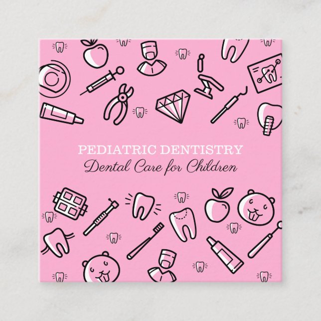 Pink Paediatrics Dentistry Dental Care for Childs Square Business Card (Front)